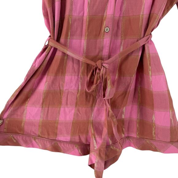 Victorias Secret Flannel Romper XL Pink Plaid Long Sleeve Belted Lounge Wear PJs - Picture 5 of 11